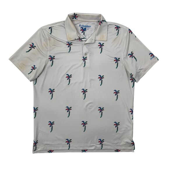 Chubbies Polo Shirt Mens M Medium Off White Palm Tree AOP Performance Golf *READ - Picture 1 of 13
